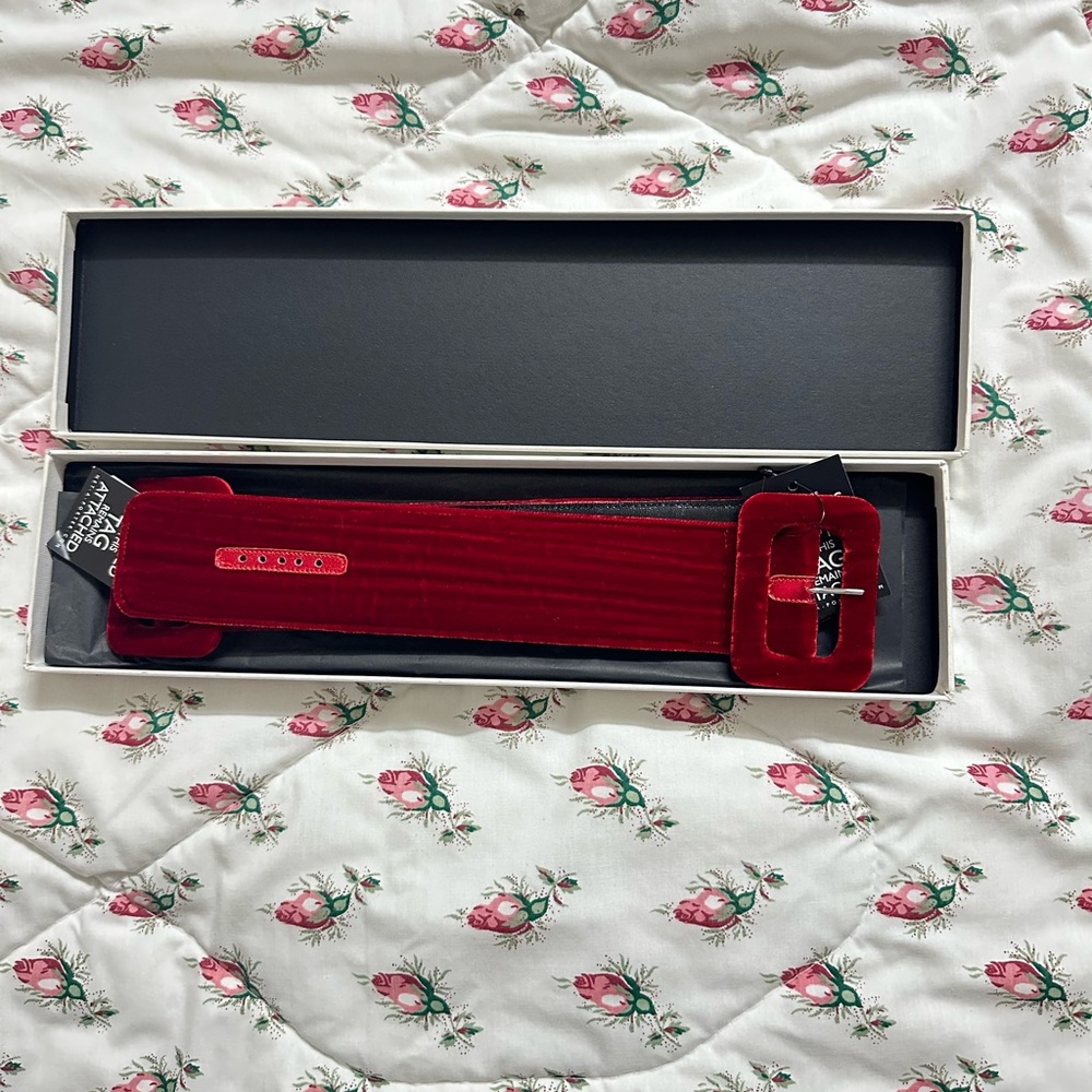 Attico Elegant Red Velvet Satin Ankle Belts